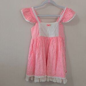 Well Dressed Wolf Cameron Dress Pink + White Stripes Lace Trim Ruffles Size 6